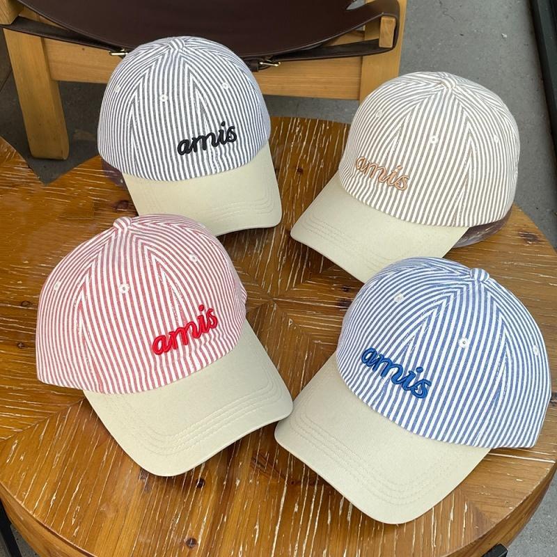 Halo studio พร้อมส่ง 🔥หมวกเบสบอลลายทางปักลายสไตล์เกาหลี สดใส น่ารัก มีเอกลักษณ์และดูอ่อนเยาว์