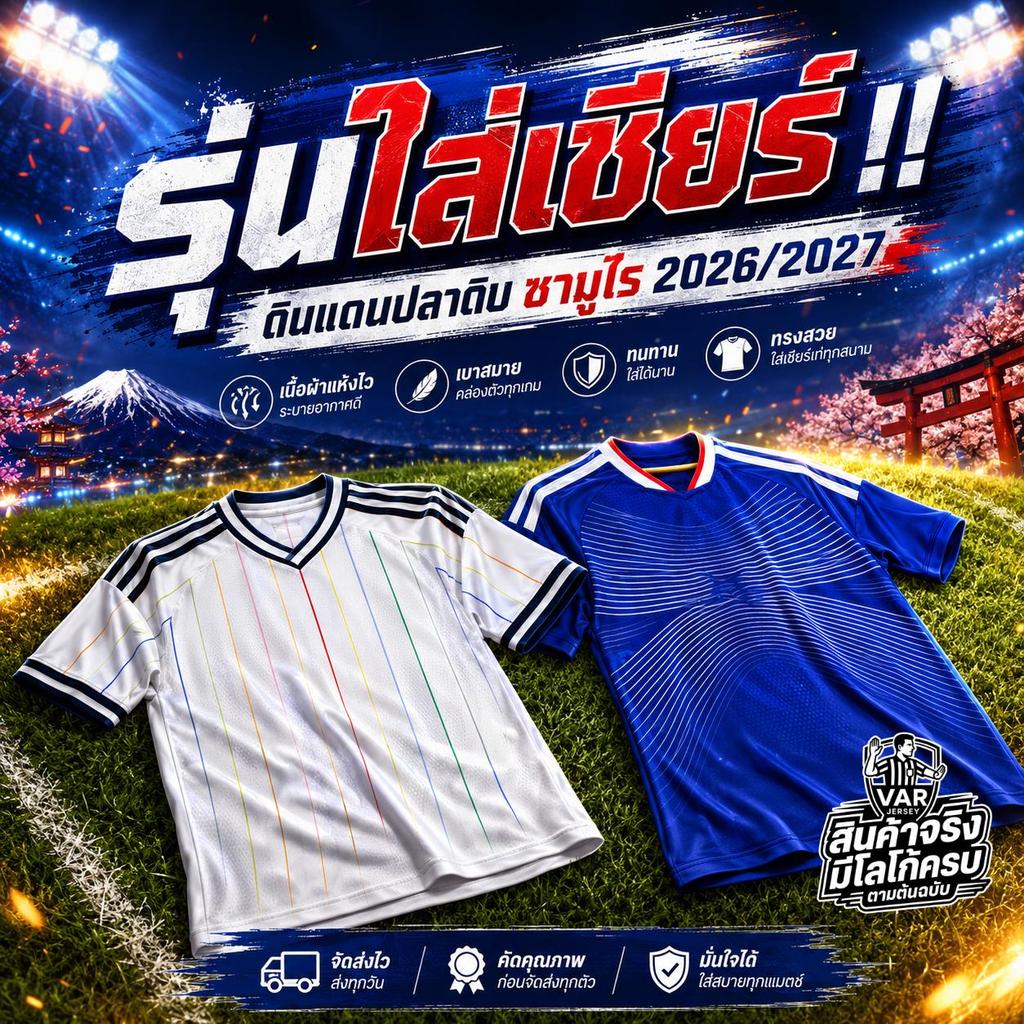 เสื้อบอลรุ่นใส่เชียร์ !! ศึกลูกหนังนานาชาติ งานแฟนบอa 2026/27 (งานปัก) เกรดสุด (น้ำเงิน,ขาวครีม) (ส่งจากไทย)