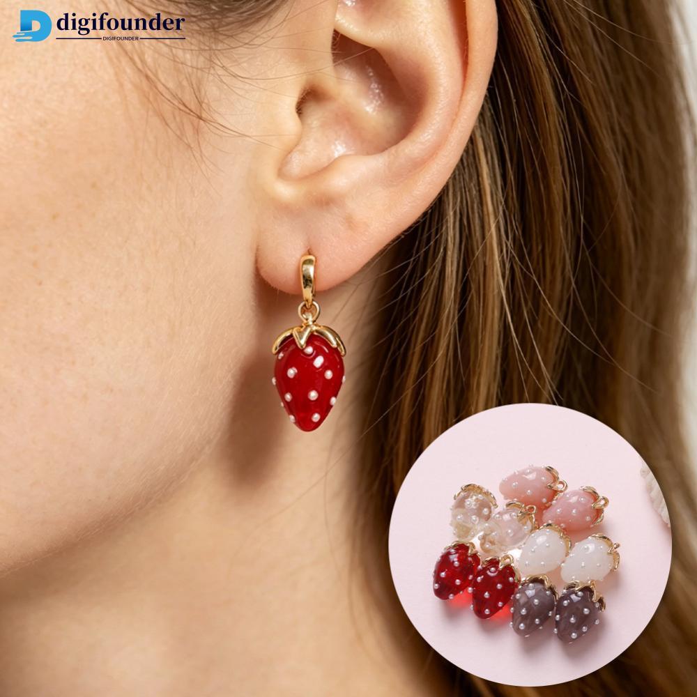 DIGIFOUNDER 2 ชิ้น 3D Pearl เรซิ่นสตรอเบอร์รี่จี้ Charm สําหรับ DIY ต่างหูสร้อยคอ Hairpin สร้อยข้อมื