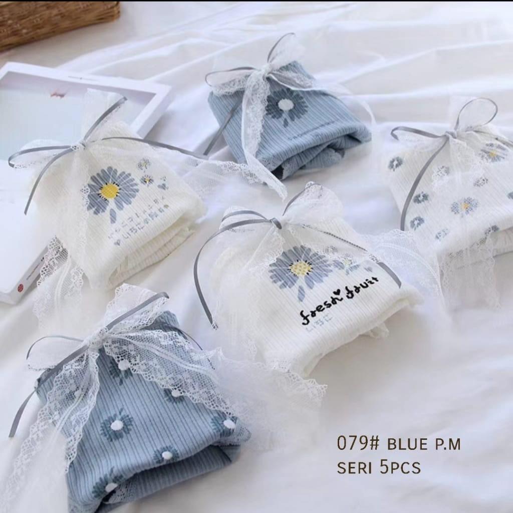 YR 3M 5PCS UNDERWEAR 079 UNDIES TM THREE M BLUE PM SERIES COTENTS 5PCS แฟชั่นชุดชั้นในผู้หญิง