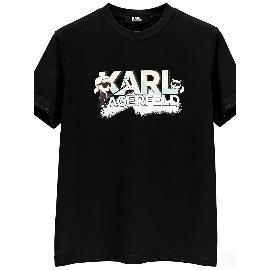 KARL Karl Lagerfeld เสื้อยืดแขนสั้นผู้ชาย Logo Color Offset Printing