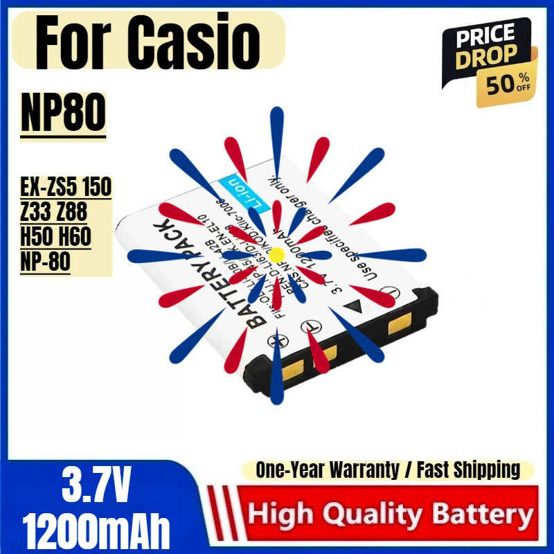 NP80 แบตเตอรี่ 3.7V 1200mAh แบตเตอรี่และเครื่องชาร์จสําหรับ Casio EX-ZS5 150 Z33 Z88 H50 H60 NP-80 แ