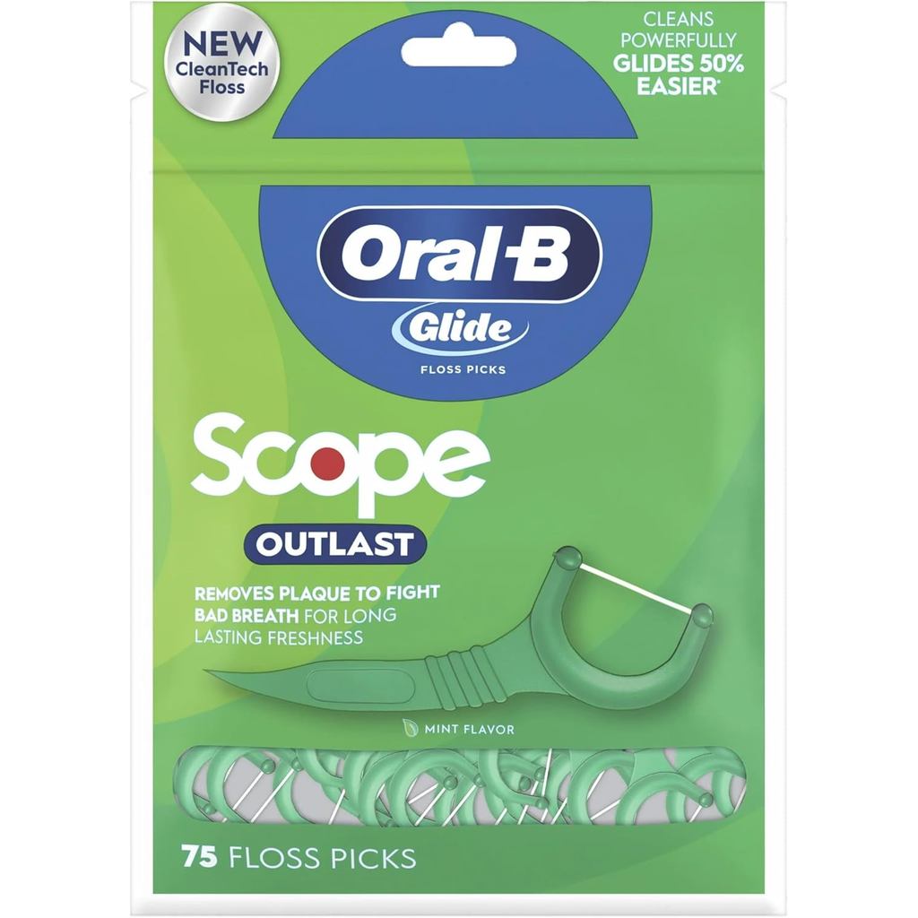 Oral-B Glide Complete Floss Picks, Dental Floss Scope Outlast, 75-ct, Toothpicks Floss Picks
