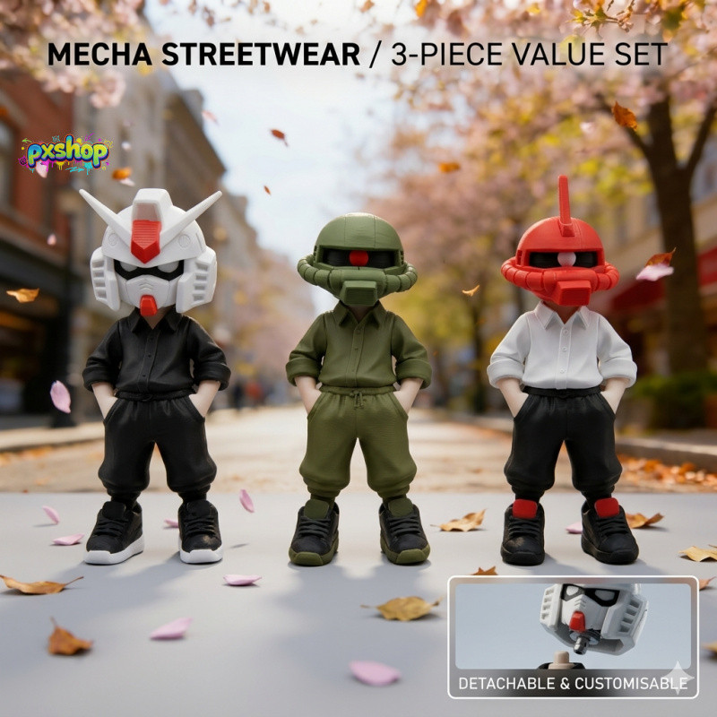 [พร้อมส่ง] โมเดล 3D พิมพ์ Zaku Mecha (ซาคุสีแดง/เขียว) ฟิกเกอร์ข้อต่อขยับได้ สไตล์ Streetwear เปลี่ยนพาร์ทได้ ของแต่งโต๊ะคอมสุดเท่
