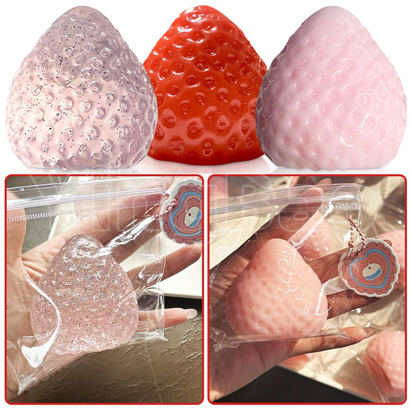 3 ชิ้น Big Taba สตรอเบอร์รี่ Squishies, น่ารัก Kawaii Clear Sticky ผลไม้บีบของเล่น,อัพเกรดความเครียดบรรเทา Fidget ของเล่น, วันวาเลนไทน์ของขวัญวันเกิดสําหรับเด็กวัยรุ่นชายหญิง