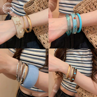 ไข่มุกเรซิ่นปลาดาวรอบสร้อยข้อมือที่เรียบง่ายอเนกประสงค์มือโซ่การออกแบบความรู้สึกผู้หญิงอุปกรณ์เสริม