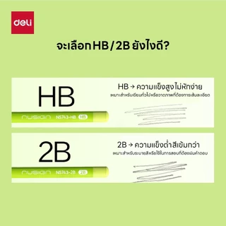 ดินสอไม้แกนดำ Nusign Deli รุ่น NS743 ไส้ดินสอหนา 3.2 มม. 2B/HB (1กล่อง/10ด้าม)(จำหน่าย1กล่อง)