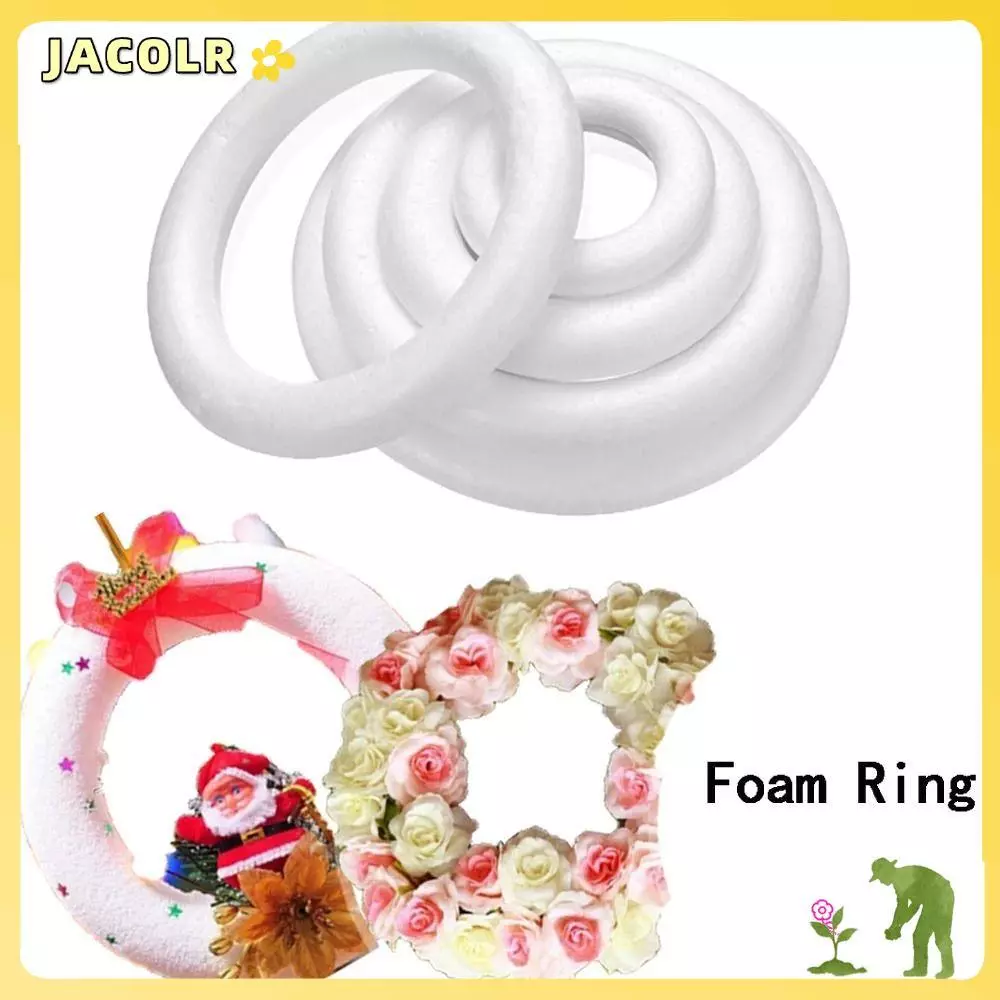 JACOLR 1 ชิ้น DIY Handmade พวงหรีด,สีขาวสําหรับงานฝีมือคริสต์มาสแหวนโฟม,รอบ Polystyrene 5/7/8/10/12/15/17/20 เซนติเมตรงานแต่งงานตกแต่ง