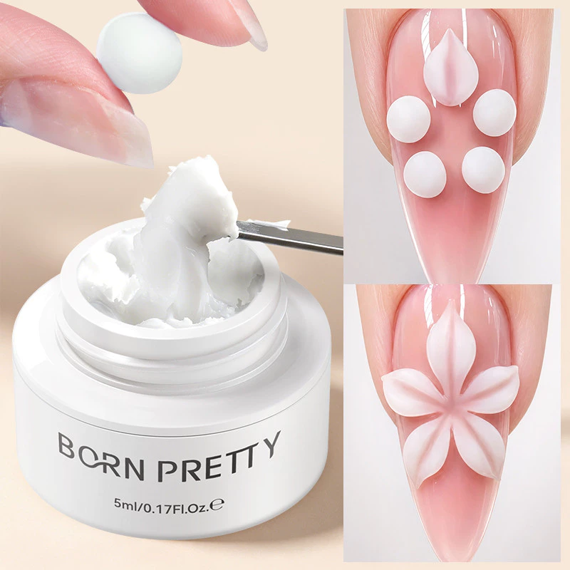 BORN PRETTY 5D White Sculpting Gel Non-Stick แกะสลักกาวสีขาวซาตินเล็บ DIY Sculpting Gel สําหรับเล็บ Extension Salon ใช้