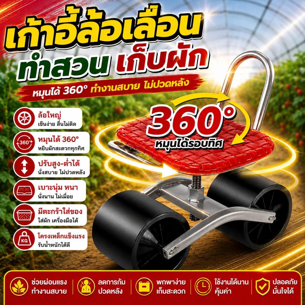 หมดปัญหาล้อจมดิน! รถเข็นทำสวนล้อใหญ่พิเศษ ลุยได้ทุกพื้นผิว หมุนได้รอบตัว 360° แข็งแรงทนทาน ประหยัดแรงได้ดีสุดๆ