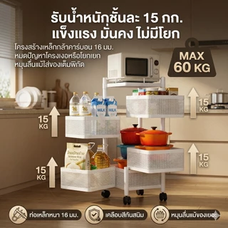 AOAO[หมุนได้360] ชั้นวางของใช้โครงเหล็กทรงสี่เหลี่ยม มาพร้อมกับล้อเลื่อนเคลื่อนย้ายสะดวก มี3/4/5ชั้น กันสนิม ล้อหมุน360