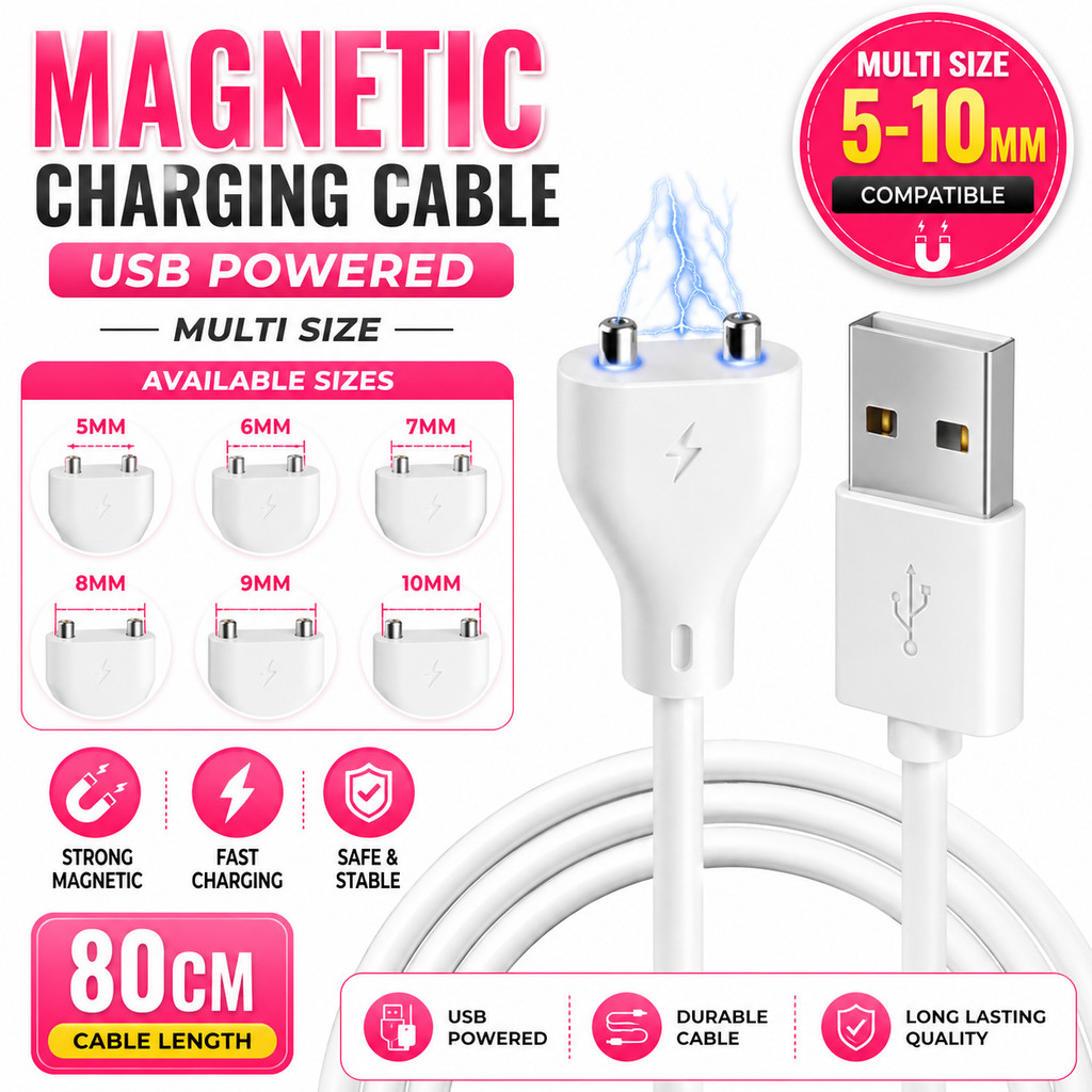USB สายชาร์จแม่เหล็กแบบ ที่มีระยะห่างระหว่างขั้ว 2 พินตั้งแต่ 4 มม. ถึง 10 มม., สายชาร์จแม่เหล็กแบบ 2 พิน charging cable