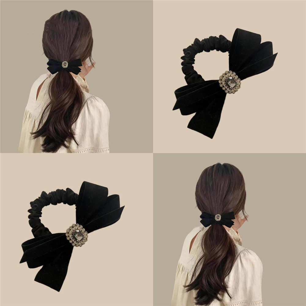 โบว์กํามะหยี่ลําไส้ใหญ่ผูกผมสําหรับผู้หญิงเกาหลีขนาดเล็กกลิ่นหอมผมหางม้าเชือกผมอารมณ์สง่างาม