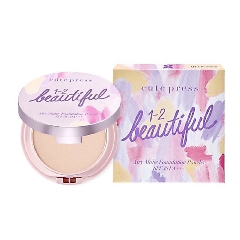 แป้งพัฟ คิวท์เพลส แอรี่แมท Cute Press 1-2 Beautiful Airy Matte Foundation Powder SPF 30 PA+++ ขนาด 13g