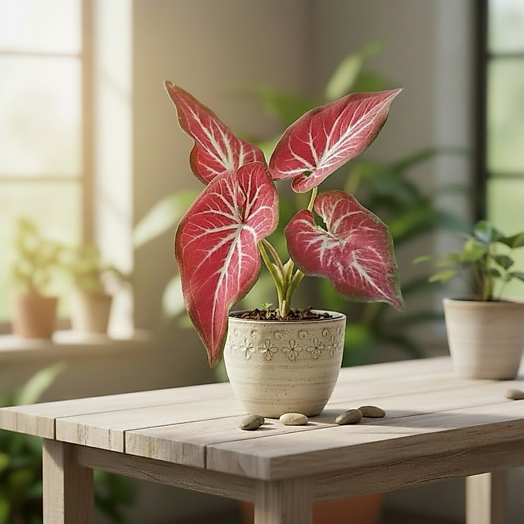 บอนสี รวยล้นฟ้า กระดูกขาวไทยแท้ 2-3 ใบ (Caladium sp. ruaylonfah) กระถาง 4 นิ้ว