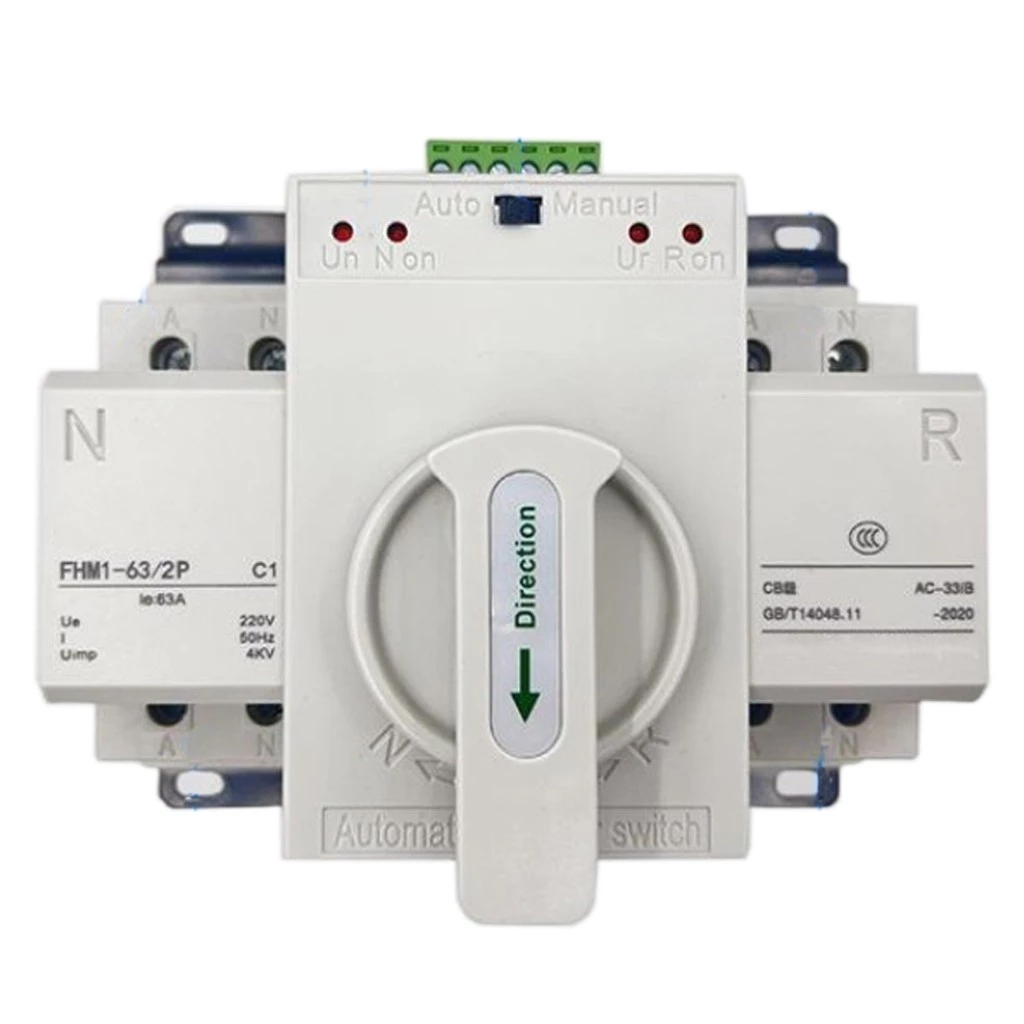 ATS สวิตช์ถ่ายโอนอัตโนมัติ สวิตซ์สลับไฟ สลับไฟ แหล่งจ่าย อัตโนมัติ 2P 63A 230V MCB ประเภทพลังคู่