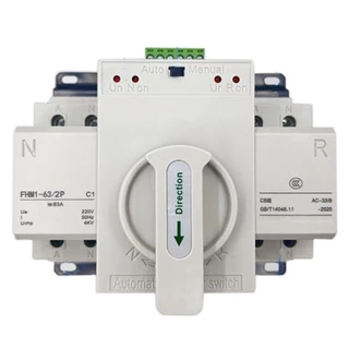 ATS สวิตช์ถ่ายโอนอัตโนมัติ สวิตซ์สลับไฟ สลับไฟ แหล่งจ่าย อัตโนมัติ 2P 63A 230V MCB ประเภทพลังคู่