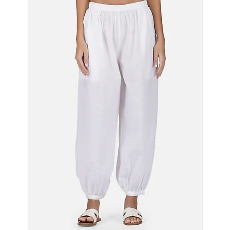 กางเกงสีขาวผ้าฝ้าย ฟรีไซส์ white unisex pant cotton fabric free size pajamas