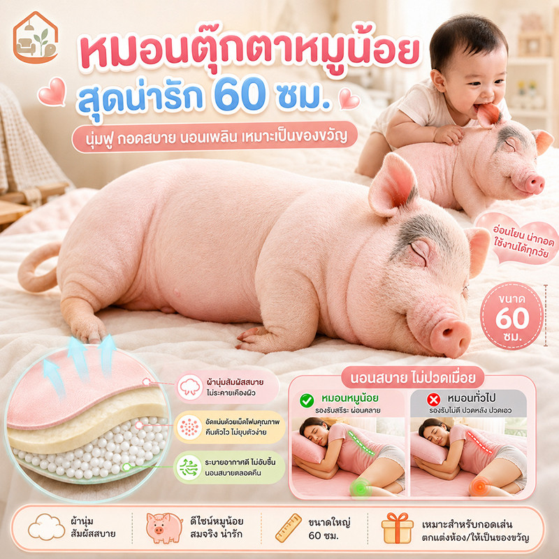 【ตุ๊กตาหมูนุ่มนิ่ม】หมอนหมู  / ตุ๊กตานอน / หมอนหนุน / ของขวัญวันเกิด / นุ่มสบาย