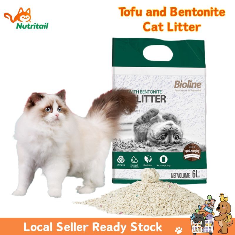 Nutritail Bioline Tofu ทรายแมว 6L ดับกลิ่นถ่านกัมมันต์ผสมทรายเต้าหู้พร้อมเบนโทไนท์