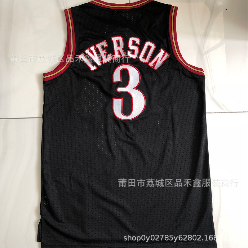 จัดส่งในวันเดียวกัน!!Philadelphia 76ers 3 Iverson Iverson Iverson Retro Black White Density Hydrange