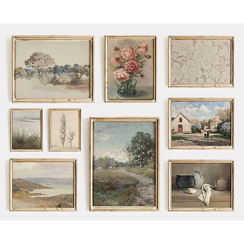 Vintage ภาพวาดสีน้ํามันภูมิทัศน์ Retro ดอกไม้คลาสสิก Portrait Art Home Wall Decor โปสเตอร์ผ้าใบ