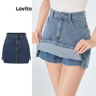 Lovito Casual Summer/Spring Short Plain Double Layer Denim Short for Women L87ED375 (Multi-color)