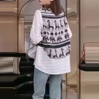 mimi&didi[สินค้าพร้อมส่ง]เสื้อแขนสั้นผู้หญิงลายพิมพ์สัตว์แบบเย็บปะติดปะต่อ ดีไซน์คล้ายเสื้อสองชิ้น ทรงหลวมลำลอง #99483