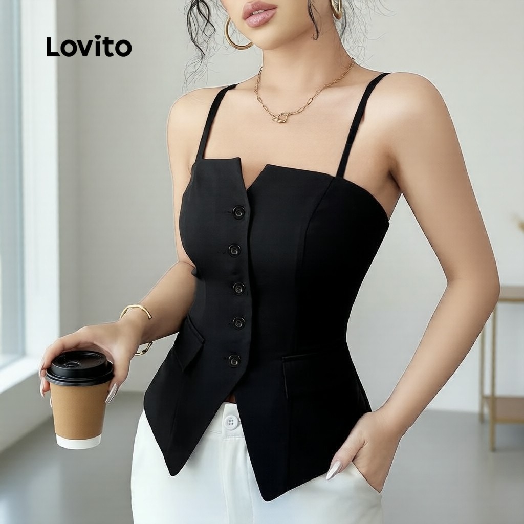 Lovito แคชชวล เสื้อกล้ามทรงติดกระดุมผู้หญิงฤดูใบไม้ผลิ/ฤดูร้อน L131LD1270