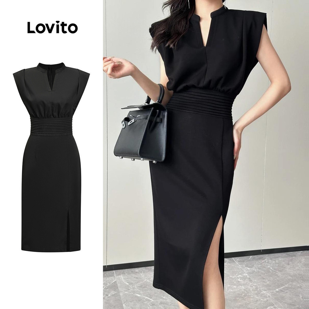 Lovito ชุดเดรสเรียบหรูผ่าข้างสำหรับผู้หญิง LNE58064