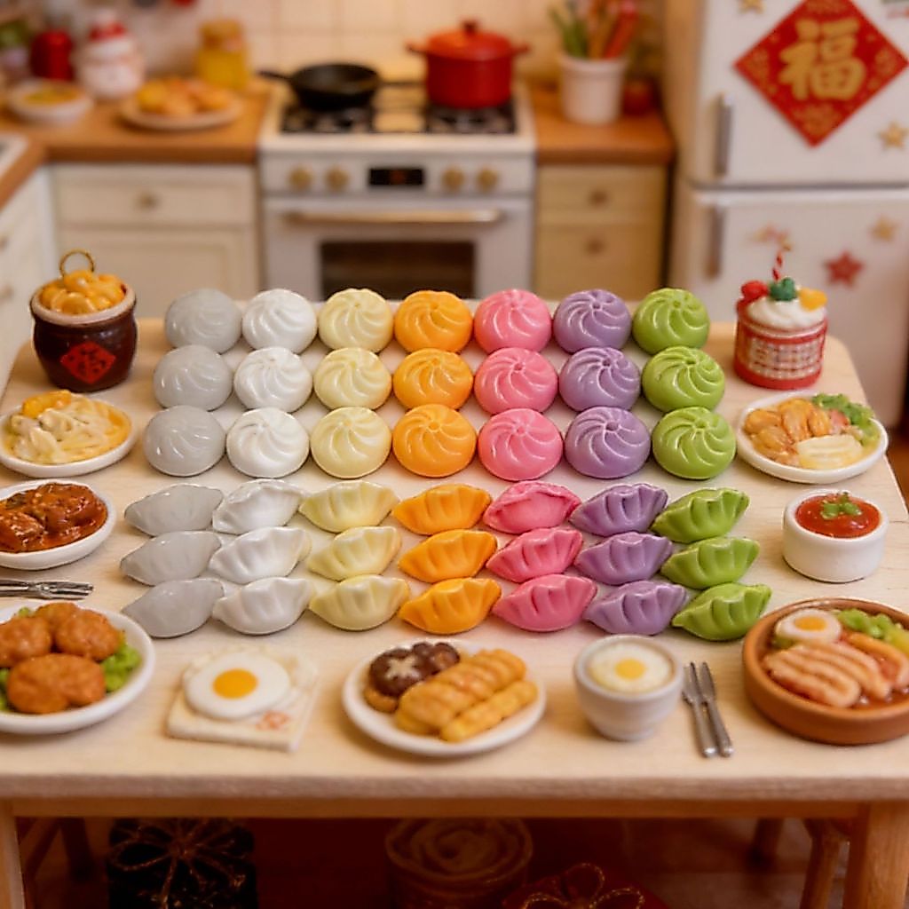 7ชิ้นมินิที่มีสีสันเกี๊ยวซาลาเปาขนมของเล่นรุ่น,บ้านตุ๊กตาและครีมกาวฉากขนาดเล็กที่ทําด้วยมือทําเองอุปกรณ์ประกอบฉาก