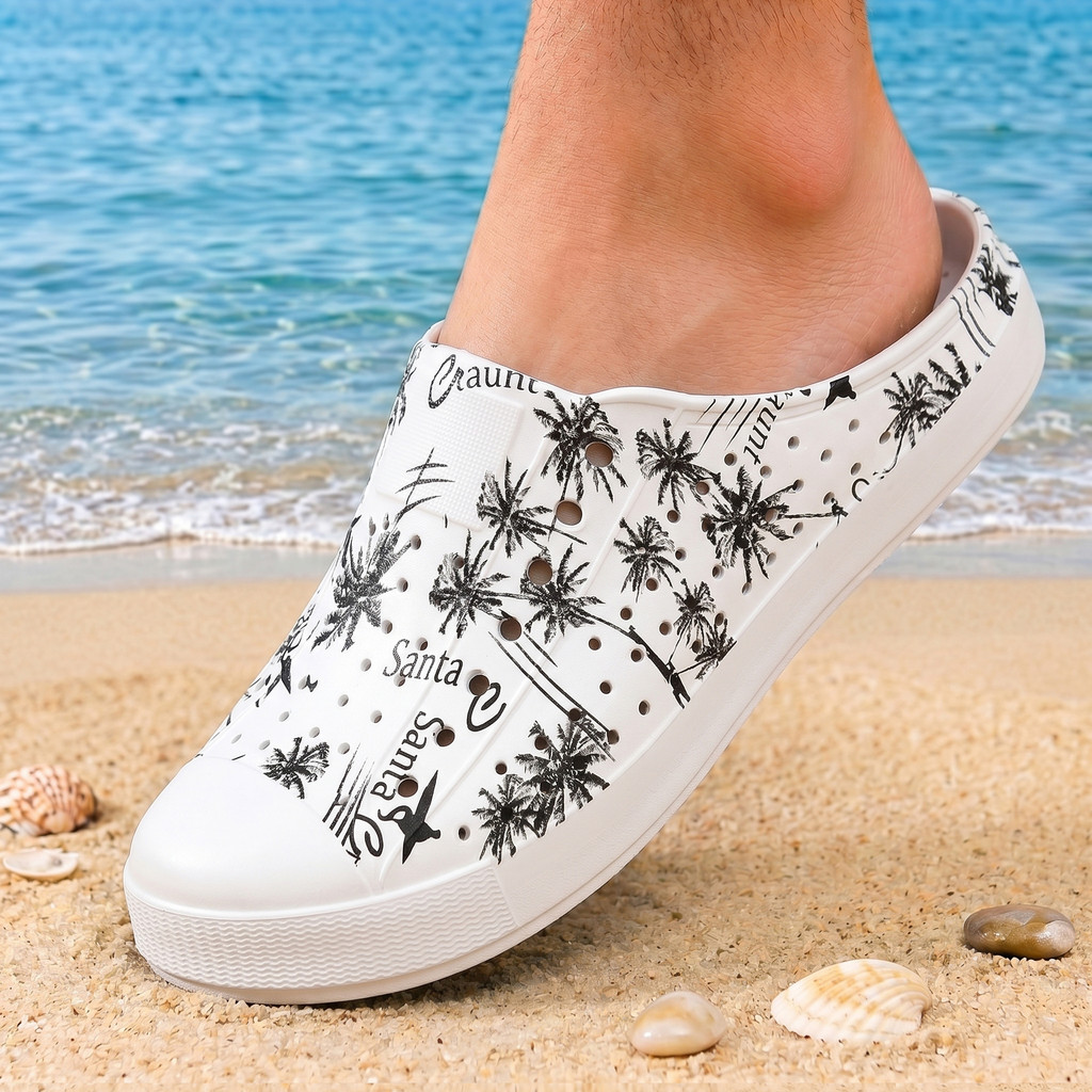 รองเท้าแตะผู้ชาย Baotou Graffiti สไตล์ EVA กันลื่นทนต่อการสึกหรอ Soft Sole Rainy Season Outdoor Commuter