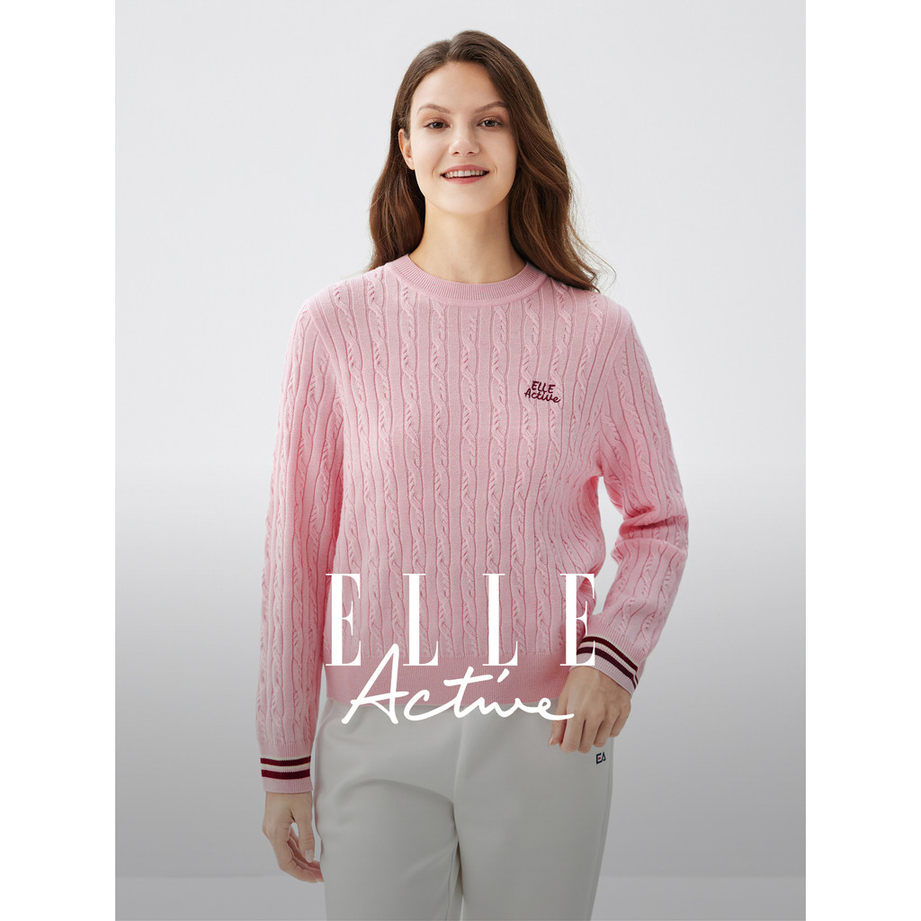 [รวมขนสัตว์] ELLE Active Retro Old Money Style เสื้อไหมพรมขนสัตว์ผู้หญิง High-End สีชมพูด้านบน