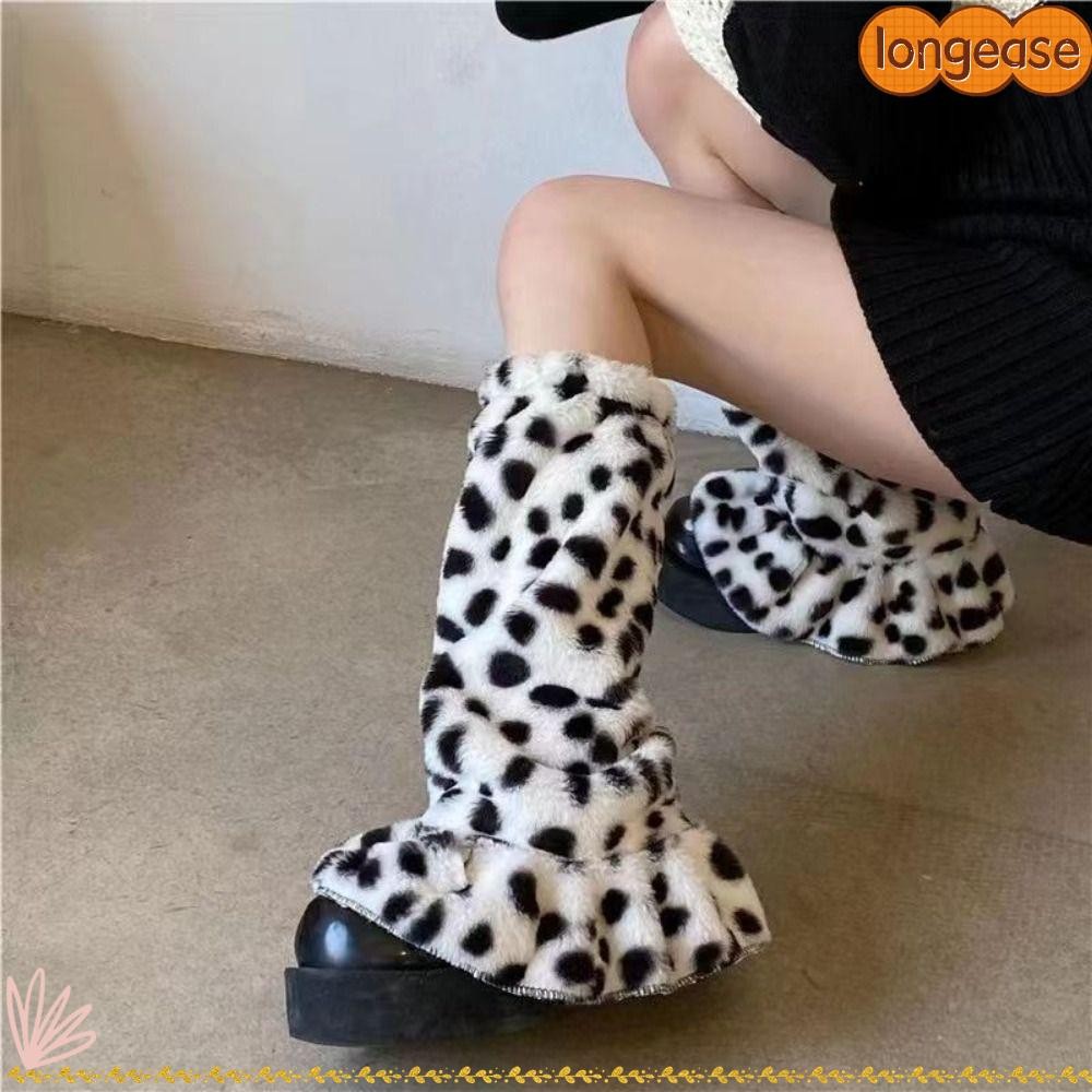 LONGE ขาอุ่น Plush Goth สไตล์ Gothic &amp; Lolita สำหรับฤดูหนาว พร้อมฝาครอบเท้าแบบ Y2K