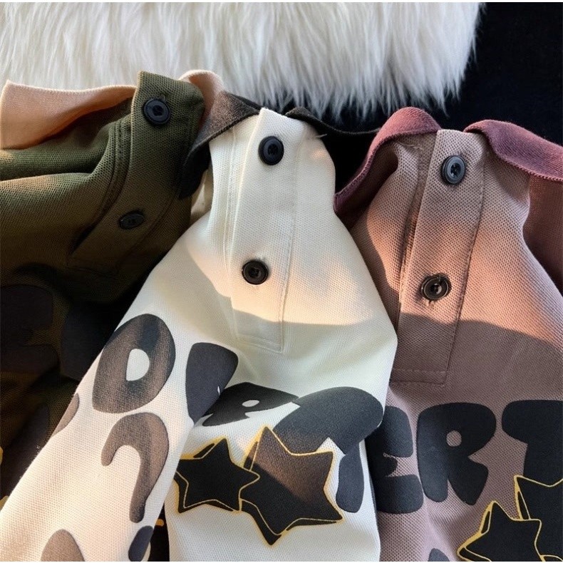 ProMan-เสื้อโปโลแมววินเทจสไตล์อเมริกัน  ชุดคู่รักฤดูร้อน  oversize - รูปที่ 4