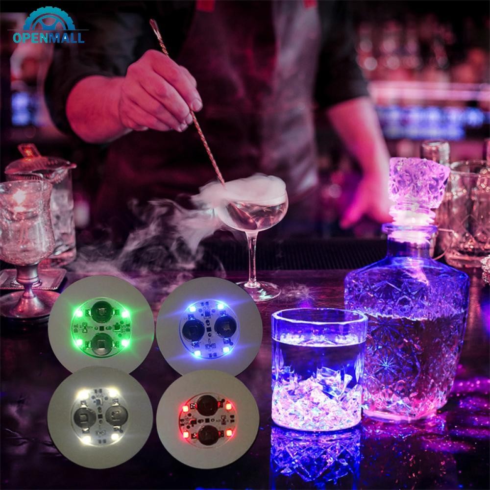 OPENMALL Mini Glow LED Coaster เทศกาลไนท์คลับ Bar Party ตกแต่ง LED เครื่องดื่มถ้วย Coaster J9K7