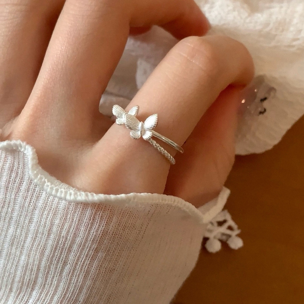 Niche Design Sterling Silver Butterfly Ring Female Sterling Silver Ring Female