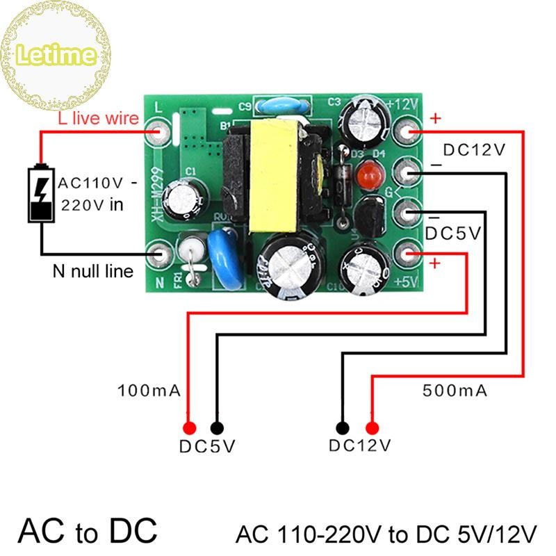 Letime Mini AC-DC Converter AC110V 220V ถึง DC 12V 0.2A + 5V โมดูลบอร์ด TH