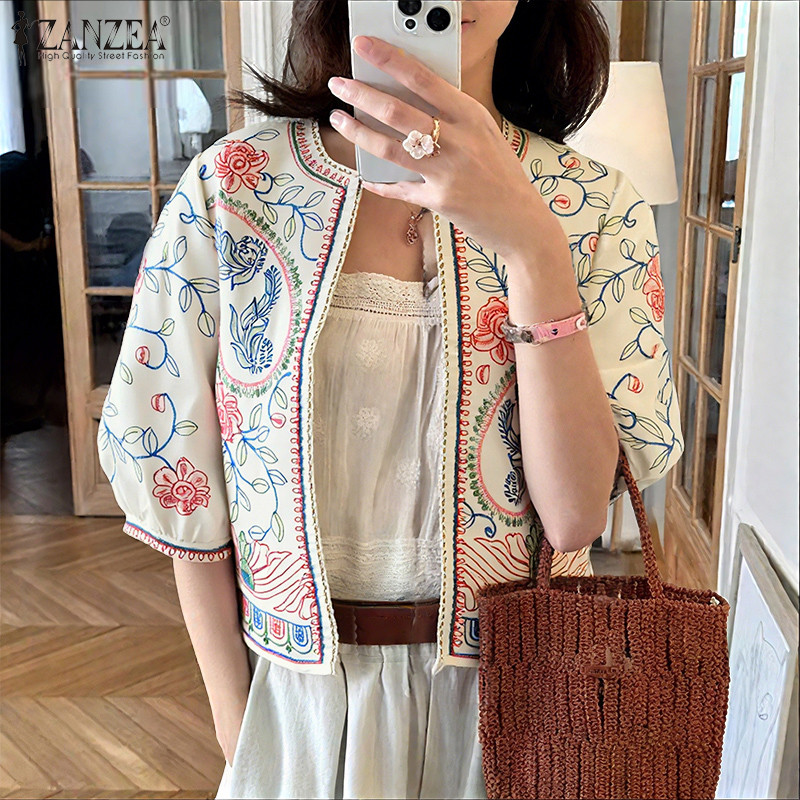 Zanzea Celmia คาร์ดิแกนแขน 3/4 สไตล์เกาหลีวินเทจ พิมพ์ลายสำหรับผู้หญิง — صورة 5