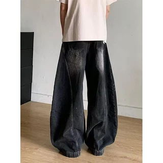 MNO.9 Jeans M28 กางเกงยีนส์ แต่งเฟด กางเกงยีนส์ขายาว ทรงบอลลูน แต่งตะเข็บหน้า-หลัง กางเกงยีนส์ ขายาว ผู้ชาย Clothing Man