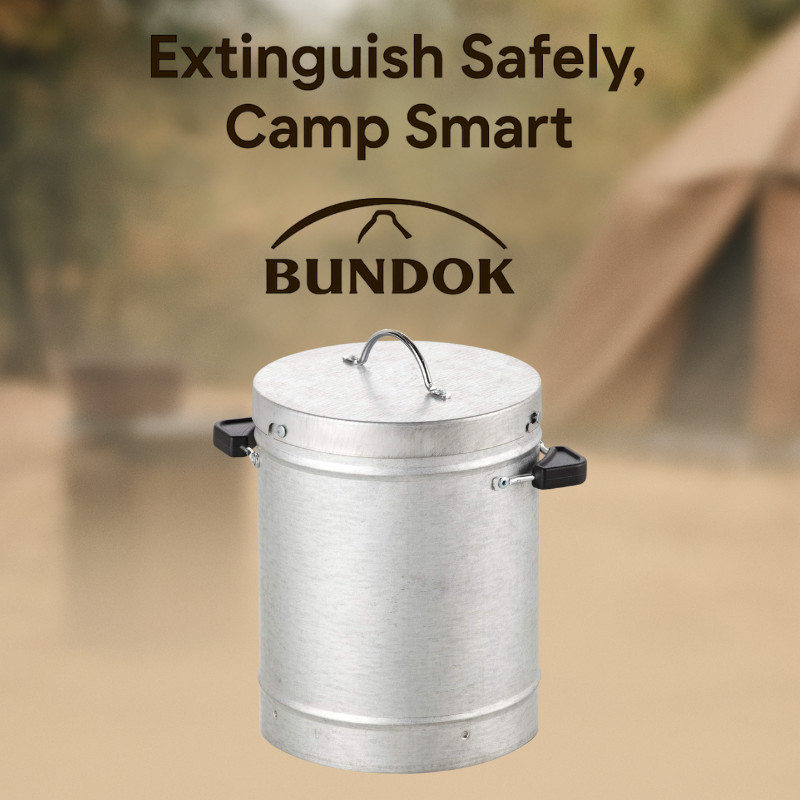ถังเก็บถ่าน BUNDOK ดับไฟถ่าน ใช้งานง่าย ทนทาน เหมาะสำหรับแคมป์ปิ้งและบาร์บีคิว
