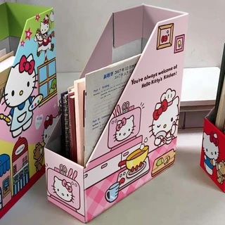 กล่องเก็บของลายการ์ตูนคิตตี้สามสีชั้นวางหนังสือเดสก์ท็อปโฟลเดอร์กระดาษการ์ตูนน่ารัก ที่คั่นหนังสือ