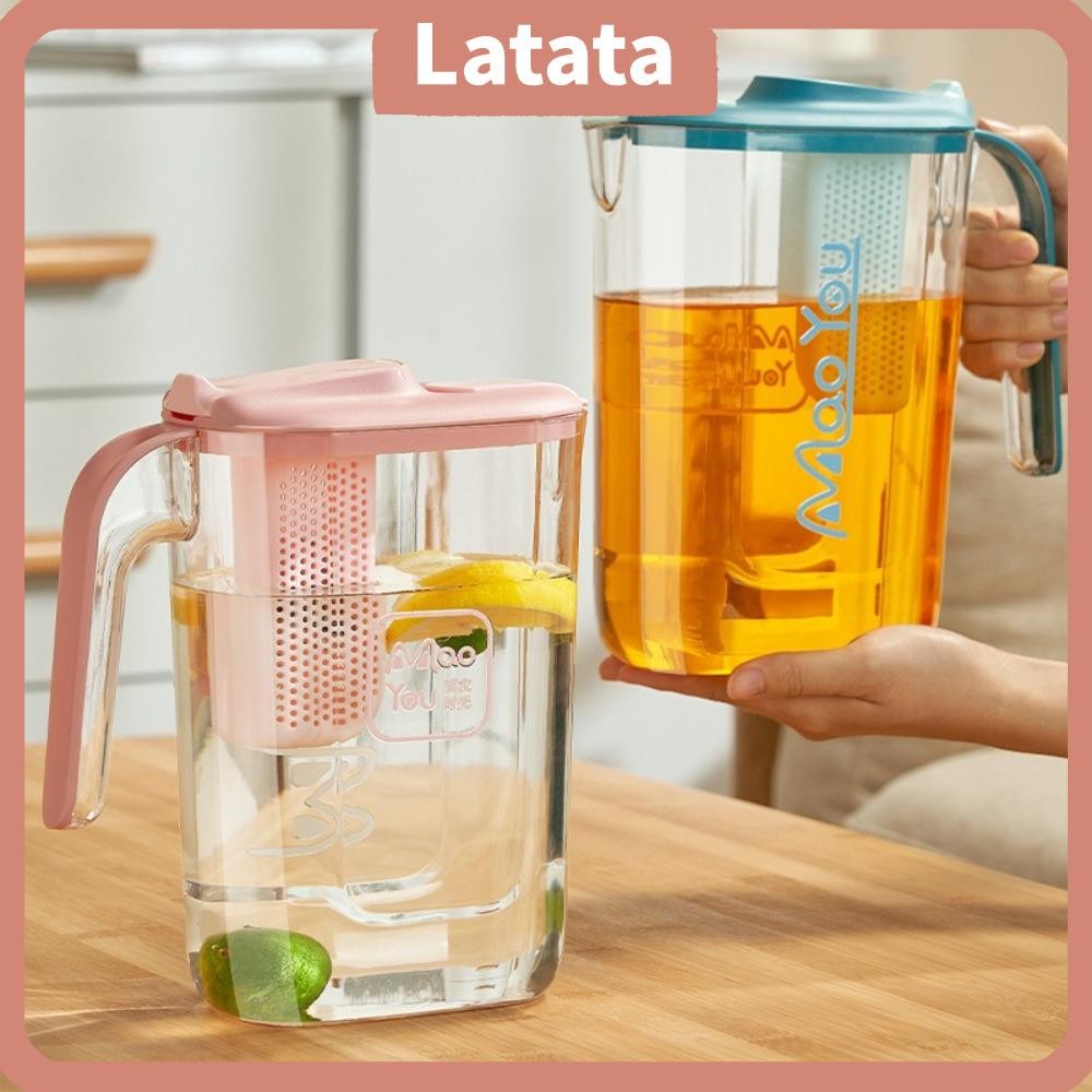 ขวดน้ํา LATA, เหยือกน้ําเย็นความจุขนาดใหญ่ ABS, ทนต่อการตก 2200ml พร้อมที่กรองชา เหยือกชาเย็นฤดูร้อน