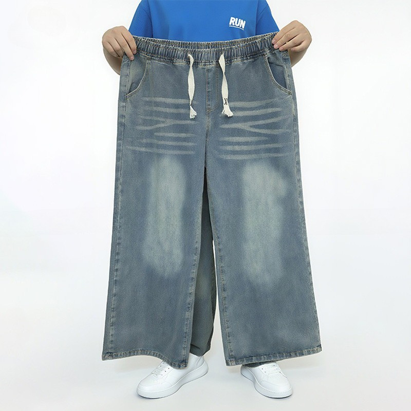 2XL-5XL-8XL  Mens Denim Lantern Pants Loose Casual Slim Straight Leg Jeans Mens Denim Casual Pants ท