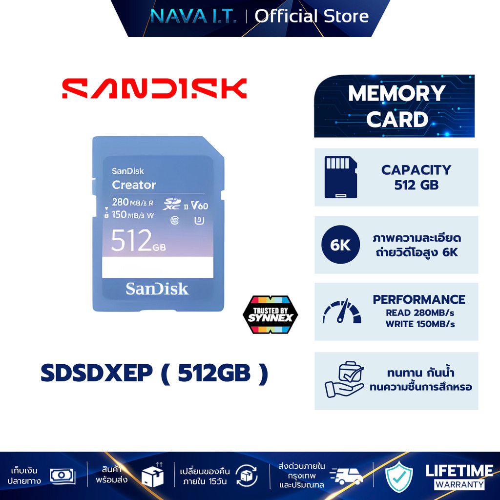 SANDISK CREATOR SD UHS-II CARD เอสดีการ์ด (SDSDXEP-512G-GNCIS) Extreme PRO SD 280/150MB/s ความจุ 512