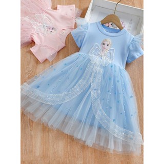 ชุดเดรสเด็กผู้หญิง tema Elsa ชุดเจ้าหญิง แขนสั้น กระโปรงพอง …