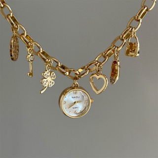 นาฬิกาเด็กผู้หญิงนาฬิกาสร้อยข้อมือรูปหัวใจแบบโซ่นาฬิกาเครื่อ…