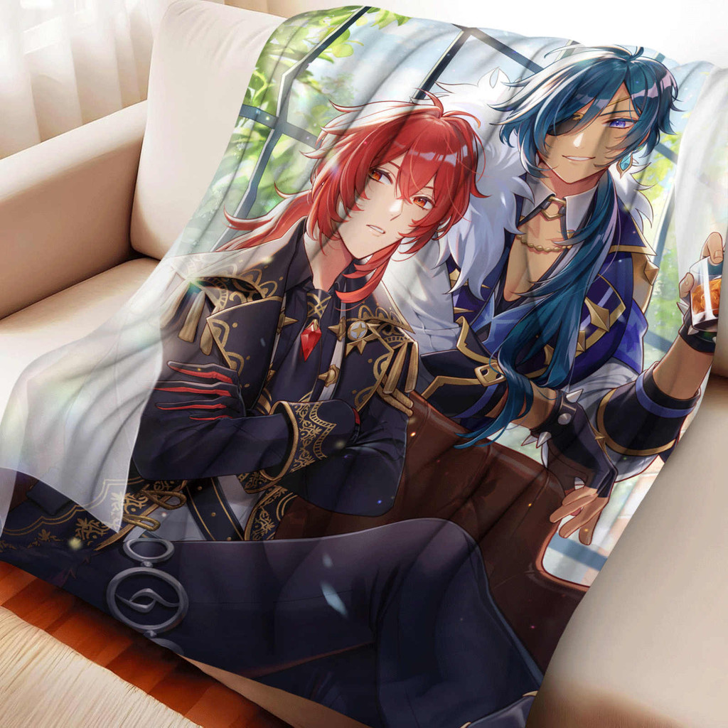 Genshin Impact Diluc Flannel ผ้าห่มพิมพ์ Warm Soft Camping Home Fluffy ผ้าห่มนุ่มสําหรับสาว