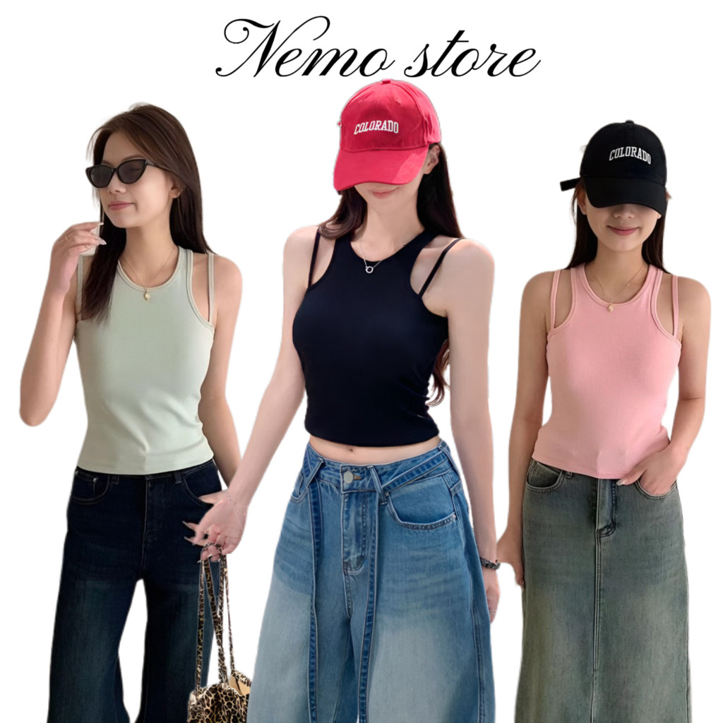 Nemo store🌸#FY66027 เสื้อกล้ามดีเทลแต่งสายเพิ่ม น่ารักๆ สีพาสเทลน่ารักใส่สบายมาก