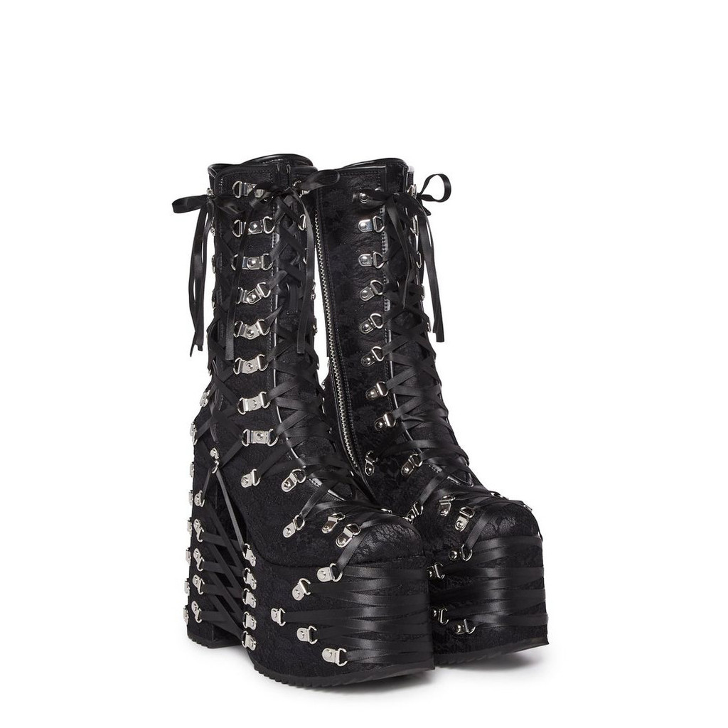 รองเท้าบูทผู้หญิง สไตล์โลลิต้า พังค์ ดาร์กโกธิค คอสเพลย์ ส้นตึกสูง แต่งลูกไม้ ดีไซน์หวานปนเท่ โดดเด่